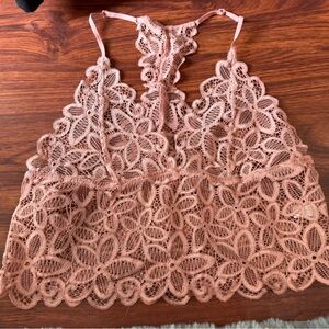 NWOT Lace Floral Bralette Crop Top - Dusty Rose